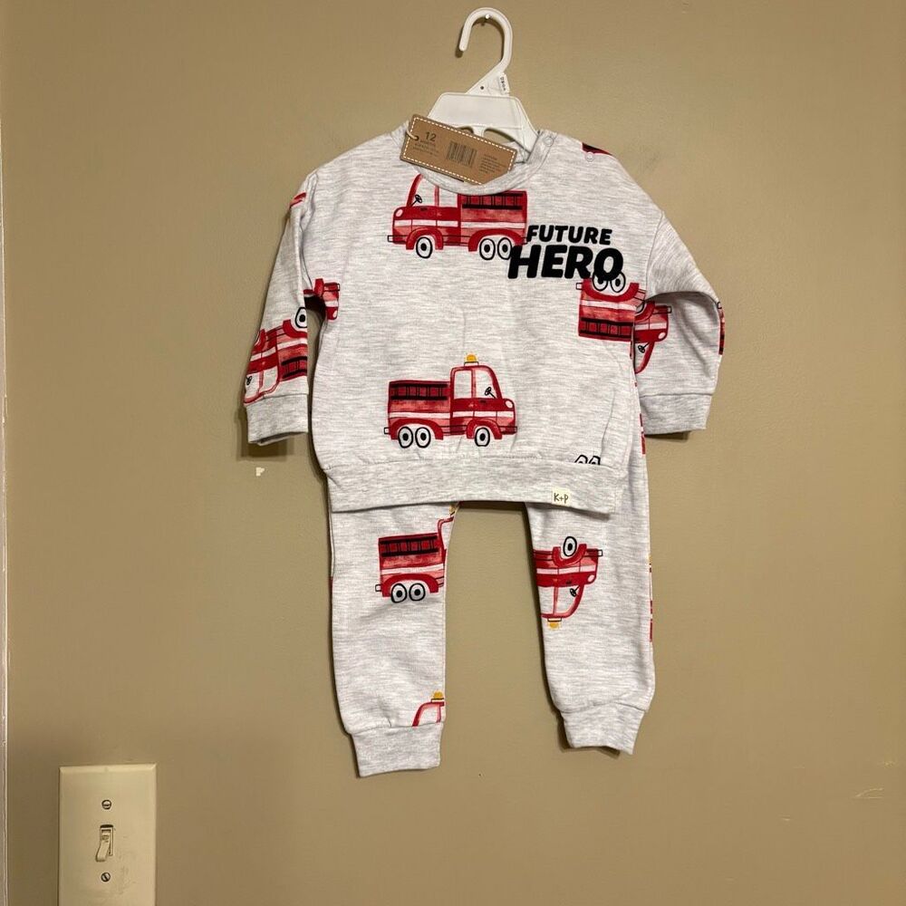 Kit + Pearl Baby Boy Girl Unisex Future Hero Firefighter Two Piece Set 12M